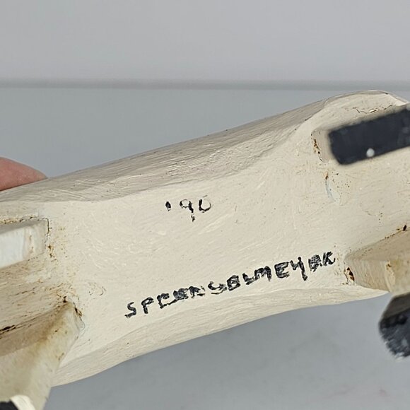 Bob Sprengelmeyer Handcrafted Wooden Goat Figurine With Fluffy Tail Horns Signed - Picture 6 of 9